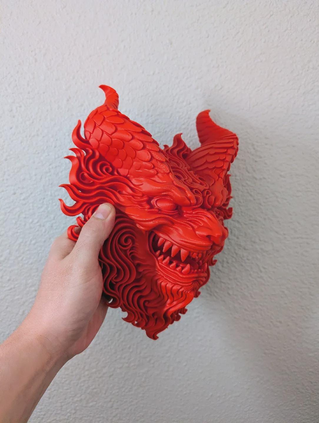 Fire Dragon Wall Sculpture – Stylized Fantasy Home Decor