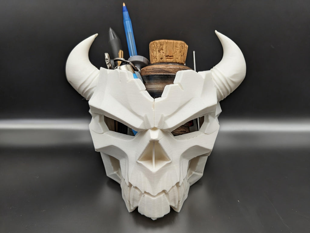 Horned Skull Desk Organizer - Gothic Catchall