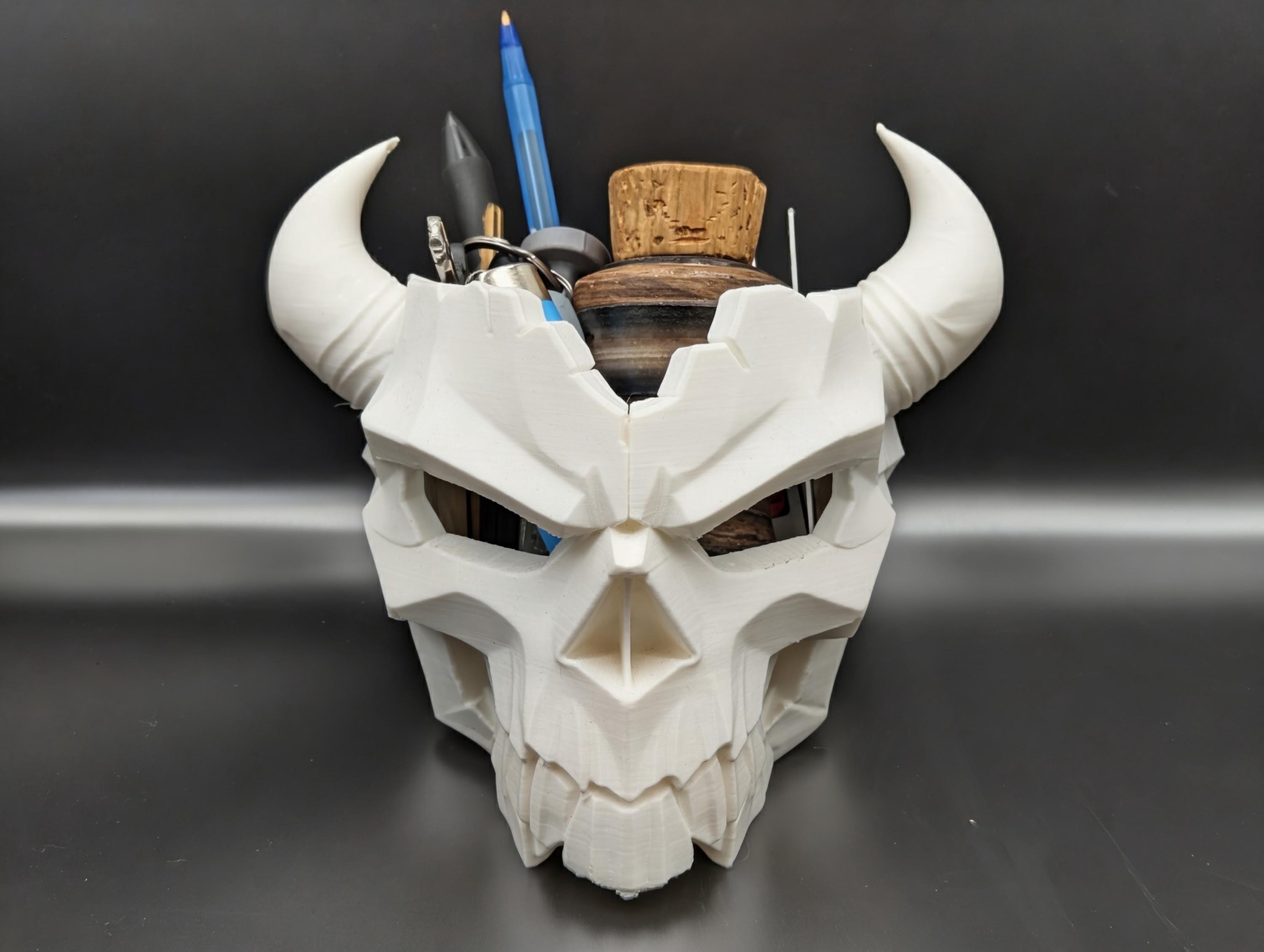 Horned Skull Desk Organizer - Gothic Catchall